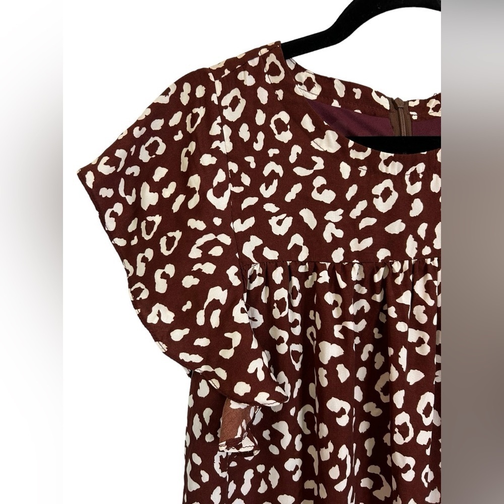 &merci Brown & White Leopard Ruffle Short Sleeve Swing Dress Size Large NWT - Picture 4 of 8